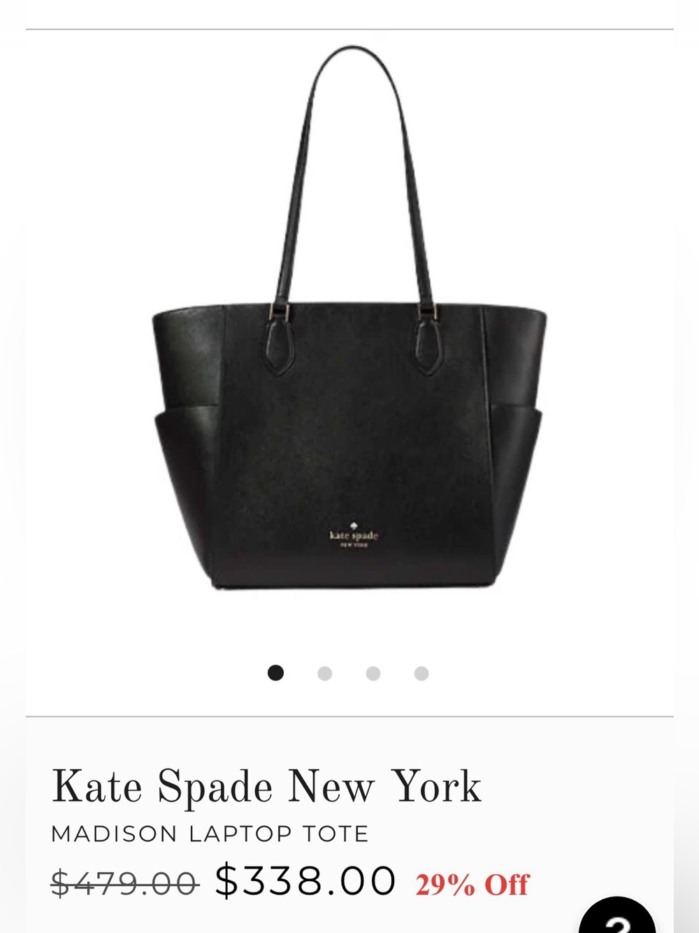 kate spade black Saffiano leather tote with gold logo